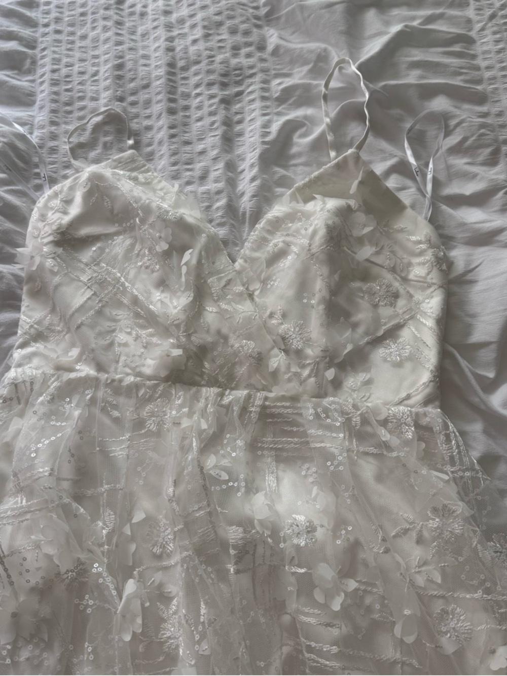 Lulu's Springtime Soiree White Sequin 3D Floral Applique Midi Dress - Picture 7 of 10